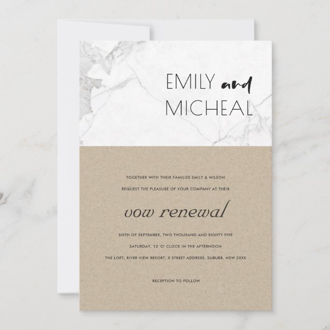 URBAN CHIC RUSTIC KRAFT MARBLE VOW RENEWITE INVITE DANKESKARTE (Vorderseite)