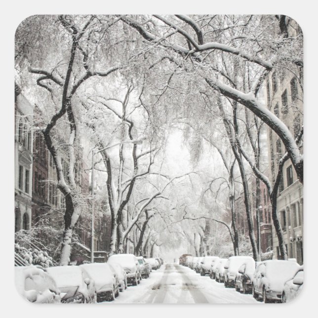 Urban Christmas Snow in Brooklyn NY Quadratischer Aufkleber (Vorderseite)