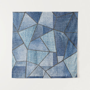Urban Denim: Distressed Patchwork-Design Wandteppich