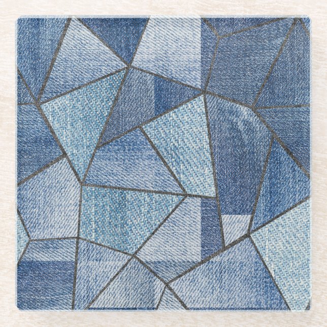 Urban Denim: gestörtes Patchwork-Design Glasuntersetzer (Vorderseite)
