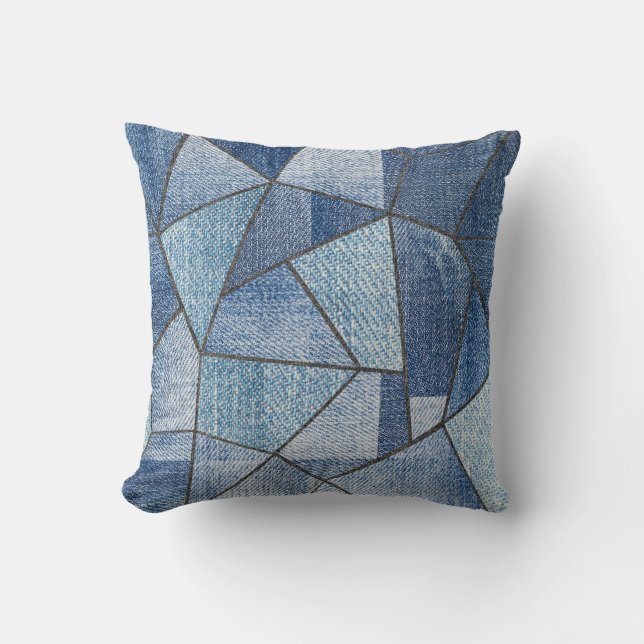 Urban Denim: gestörtes Patchwork-Design Kissen (Vorderseite)