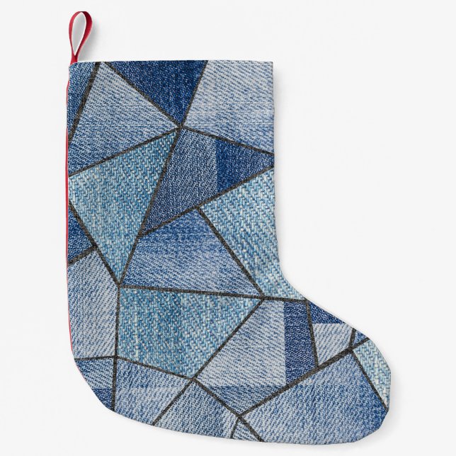 Urban Denim: gestörtes Patchwork-Design Kleiner Weihnachtsstrumpf (Vorderseite)