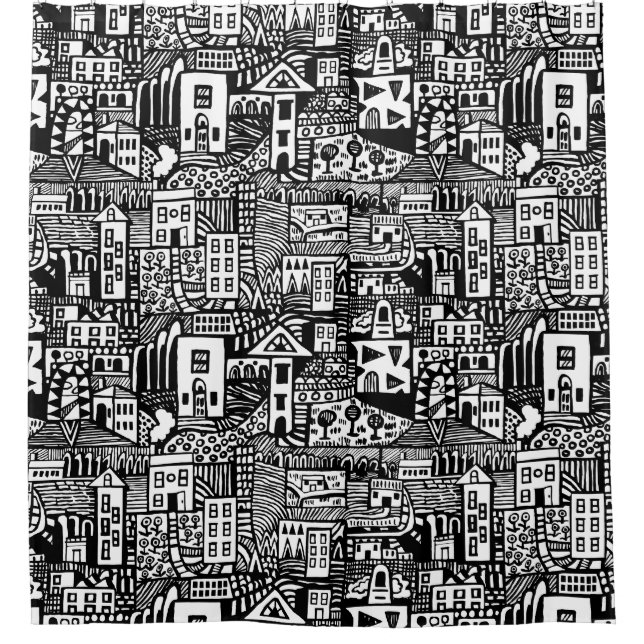 Urban Dream - Schwarz auf Weiß Duschvorhang (Vorderseite)