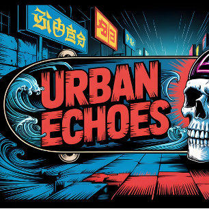 Urban Echoes Neon Ukiyo-E Graffiti Art Skateboard