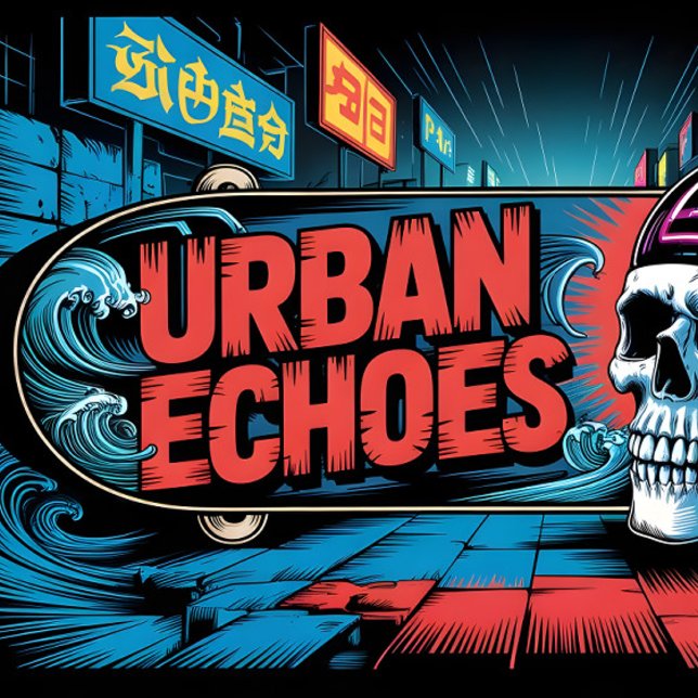 Urban Echoes Neon Ukiyo-E Graffiti Art Skateboard (Von Creator hochgeladen)
