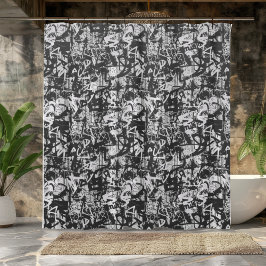 Urban Edge Black and White Graffiti Duschvorhang