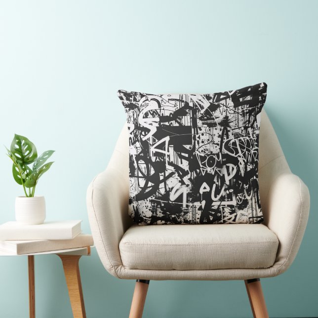 Urban Edge Black und White Graffiti-Kissen Kissen (Stuhl )