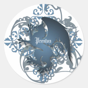 Urban Fantasy Blue Griffin Namensaufkleber hinzufü Runder Aufkleber