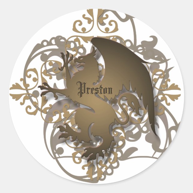 Urban Fantasy Bronze Griffin Namensaufkleber hinzu Runder Aufkleber (Vorderseite)