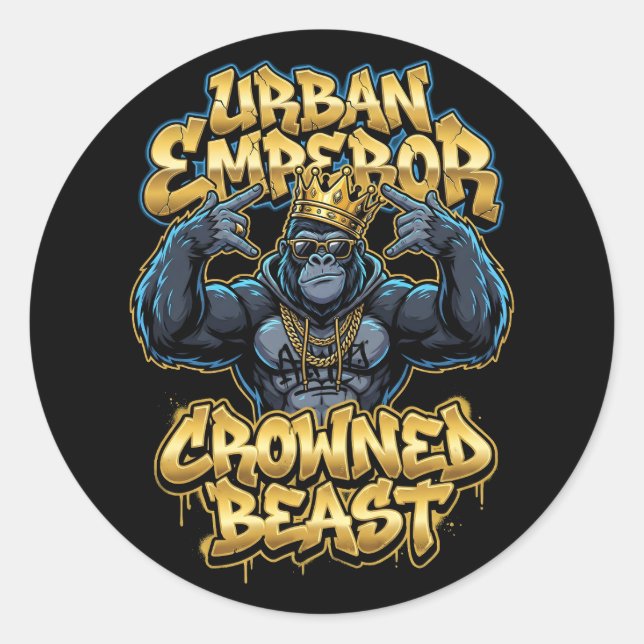 Urban Graffiti Gorilla Crowned Beast Wall Art Runder Aufkleber (Vorderseite)