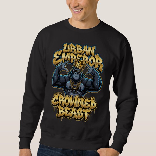 Urban Graffiti Gorilla Crowned Beast Wall Art Sweatshirt (Vorderseite)
