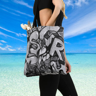 Urban Graffiti Monochrome Tote Bag Tasche