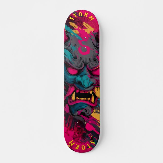 Urban Graffiti Oni Mask - Anpassbare Skate Deck Skateboard (Vorne)