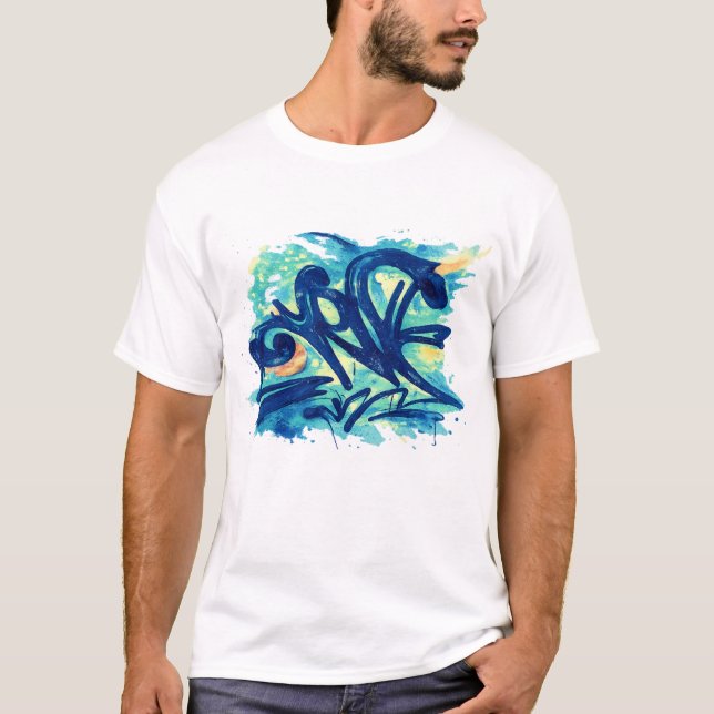 Urban Graffiti Splash – Blue & Teal Street Art  T-Shirt (Vorderseite)