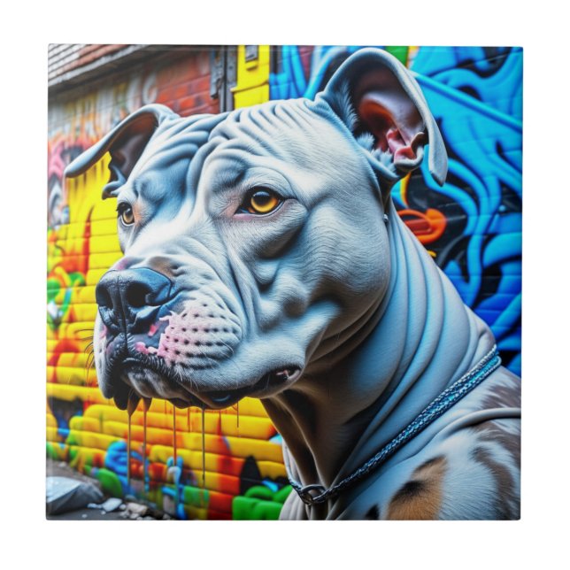 Urban Graffiti Street Art City Pitbull Lover Fliese (Vorderseite)