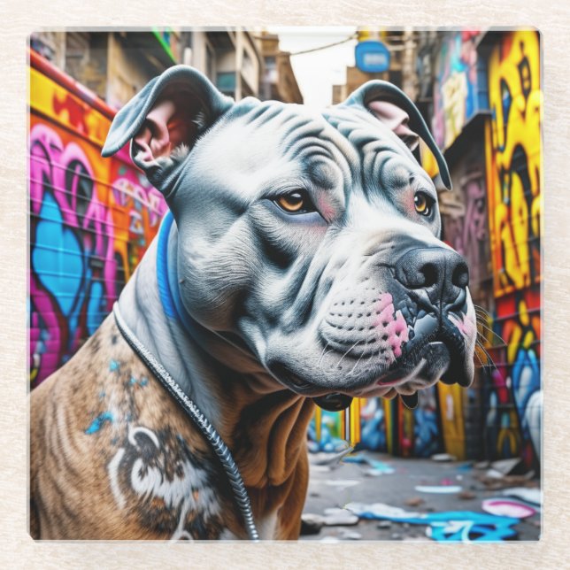 Urban Graffiti Street Art City Pitbull Lover Glasuntersetzer (Vorderseite)
