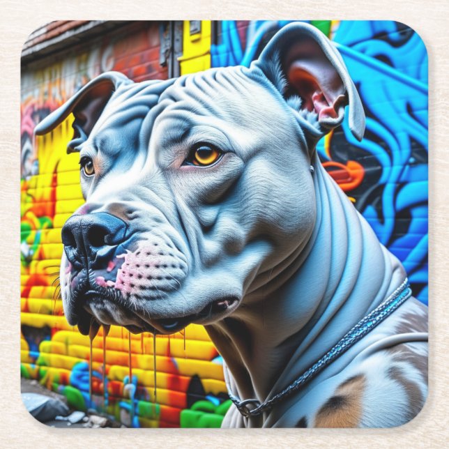 Urban Graffiti Street Art City Pitbull Lover Rechteckiger Pappuntersetzer (Vorderseite)
