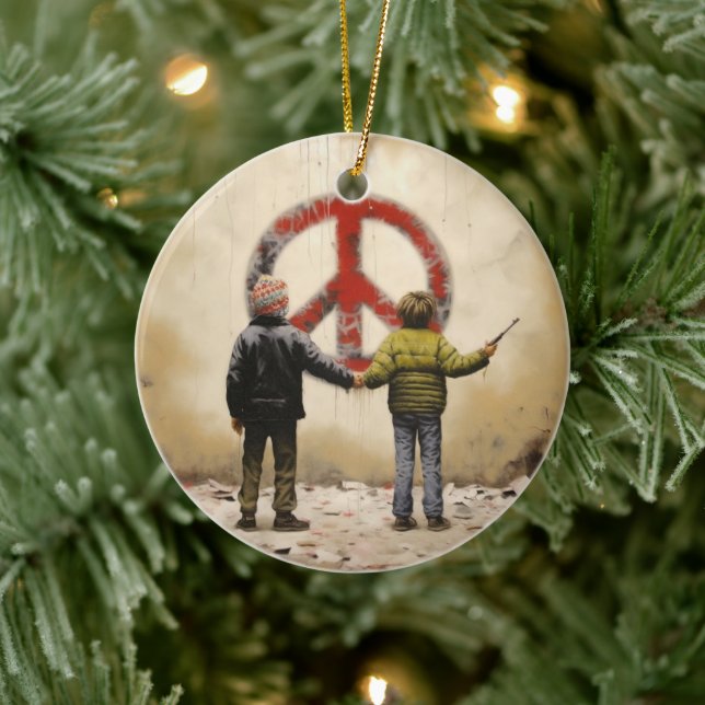 Urban Graffiti Street Art Peace Sign Keramik Ornament (Baum)