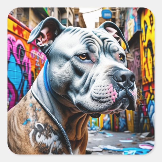Urban Graffiti Street Art Pitbull Quadratischer Aufkleber (Vorderseite)