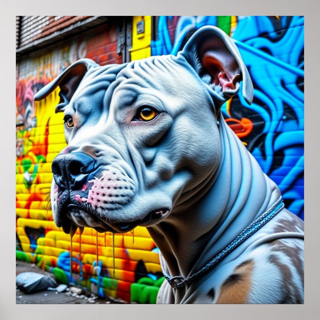 Urban Graffiti Street Art White Pitbull Lover Poster (Vorne)