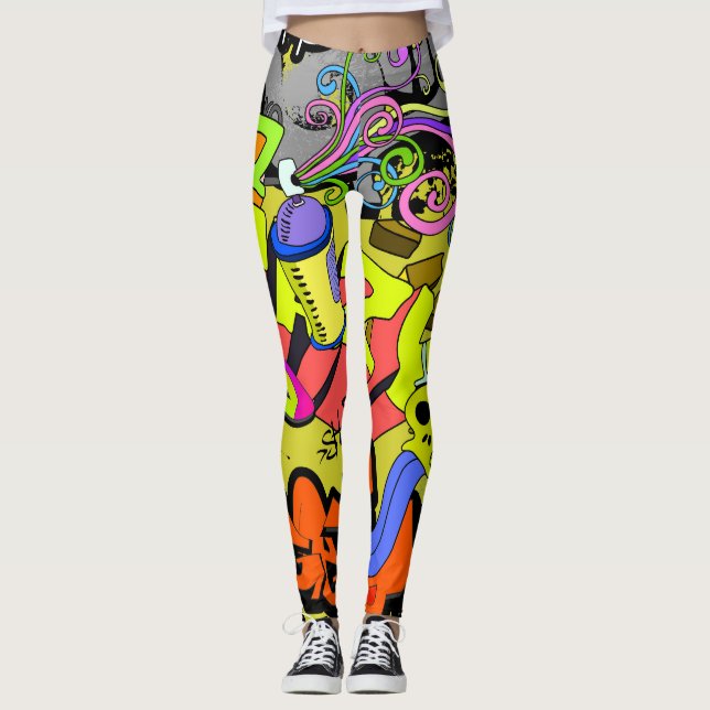 Urban Graffiti: Vintage Kunstmauer Leggings (Vorderseite)