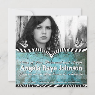 Urban & Hip Tattoo Blue Grunge & Zebra Invitation