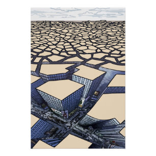 Urban Mirage: Betonschluchten auf kargen Land Poster