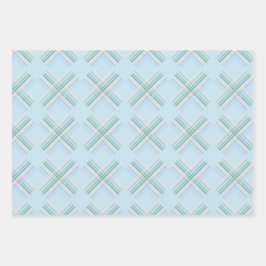 Urban Modern Blue Turquoise Tartan Muster Geschenkpapier Set