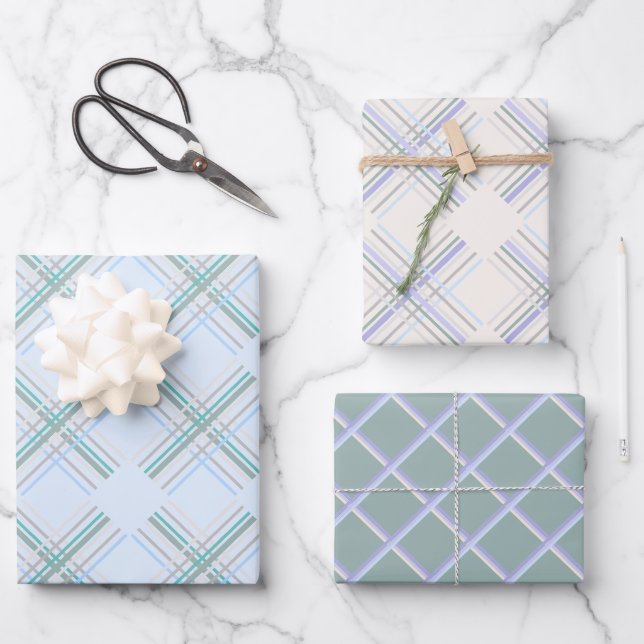 Urban Modern Tartan in Perl und Blau Geschenkpapier Set (Vorderseite)