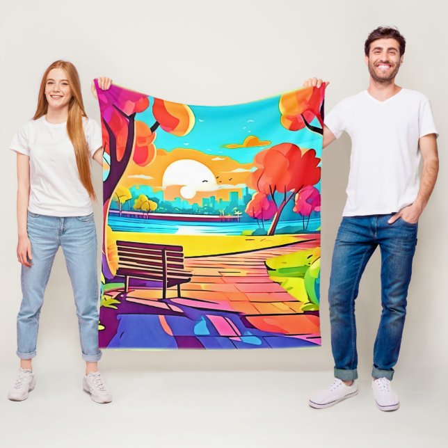 Urban Oasis Sunset Panorama Fleecedecke (Beispiel)