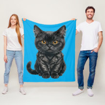 Urban Rap Katze in Ledermantel Fleece-Decke