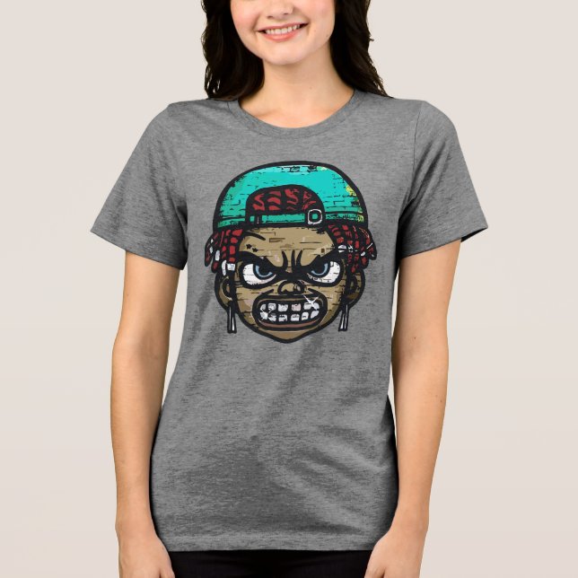 Urban Rebel: Graffiti Style Face Tri-Blend Shirt (Vorderseite)