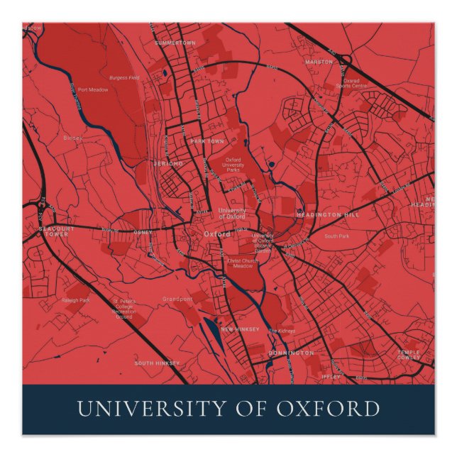 URBAN RED NAVY OXFORD UNIVERSITY UK KONTUR MAP POSTER (Vorderseite)