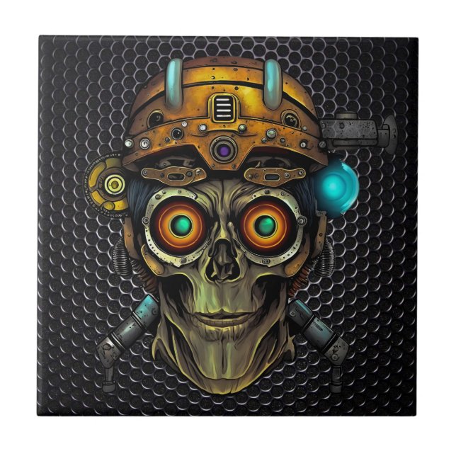 Urban Retro Fantasy Kunst - Groovy Steampunk Alien Fliese (Vorderseite)