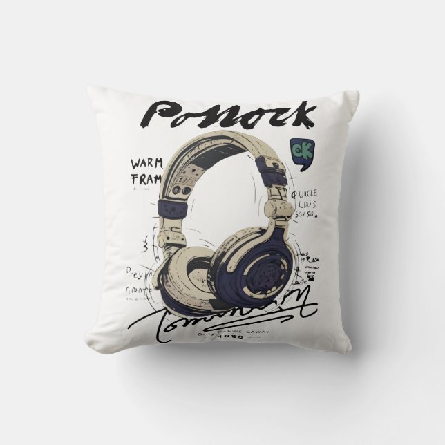 Urban Retro Headphone Vibe Illustration Kissen (Vorderseite)