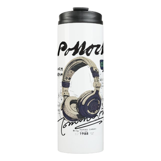 Urban Retro Headphone Vibe Illustration Thermosbecher (Vorderseite)