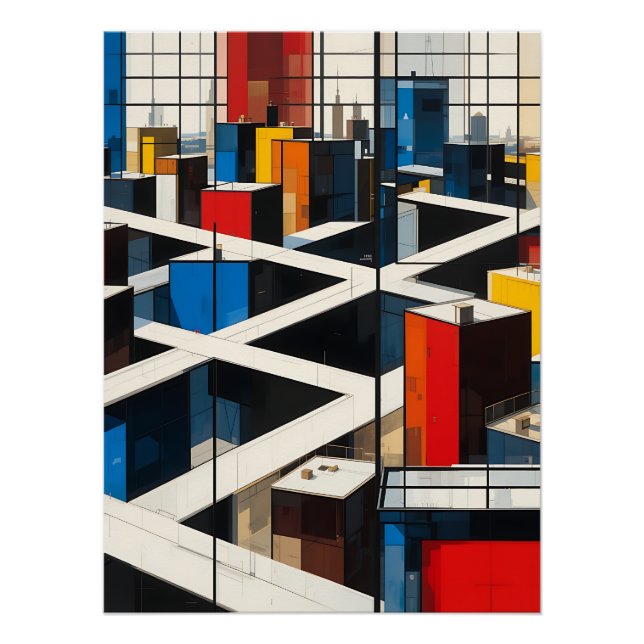 Urban Rhythms: Mondrian-Inspire Cityscape Poster (Vorderseite)