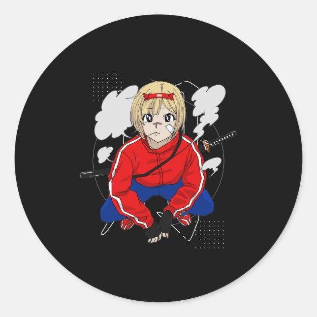 Urban Samurai - Anime Samurai Girl Fans Runder Aufkleber (Vorderseite)