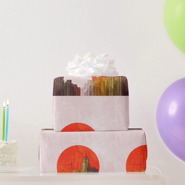 Urban Skyline mit Red Sun Grunge City Geschenkpapier (Von Creator hochgeladen)