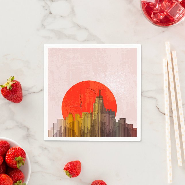 Urban Skyline mit Red Sun Grunge City Serviette (Von Creator hochgeladen)