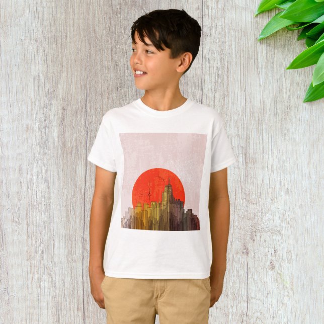 Urban Skyline mit Red Sun Grunge City T-Shirt (Von Creator hochgeladen)