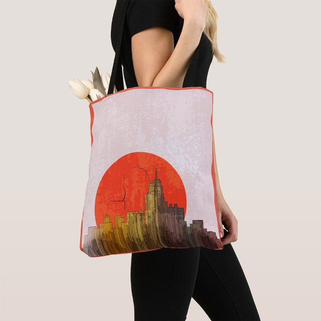Urban Skyline mit Red Sun Grunge City Tasche (Von Creator hochgeladen)