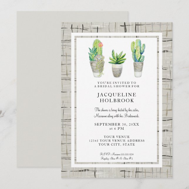 Urban Spanish Hacienda Watercolor Cactus Succulent Einladung (Vorne/Hinten)