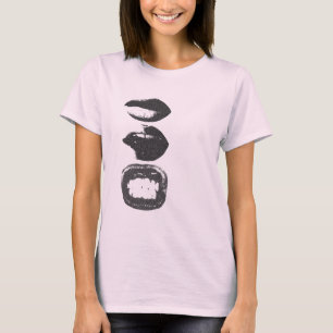 Urban Stamp Lips Schwarz-Weiß-Grafik-T-Shirt T-Shirt