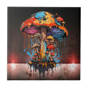 Urban Steampunk Vibes - Artistic Groovy Mushrooms Fliese