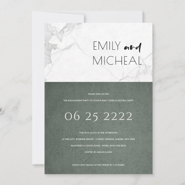 URBAN STONE GRAY MARBLE ENGAGEMENT INVITATION (Devant)