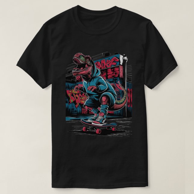 Urban Street Graffiti Skateboard Dinosaur T-Shirt (Design vorne)