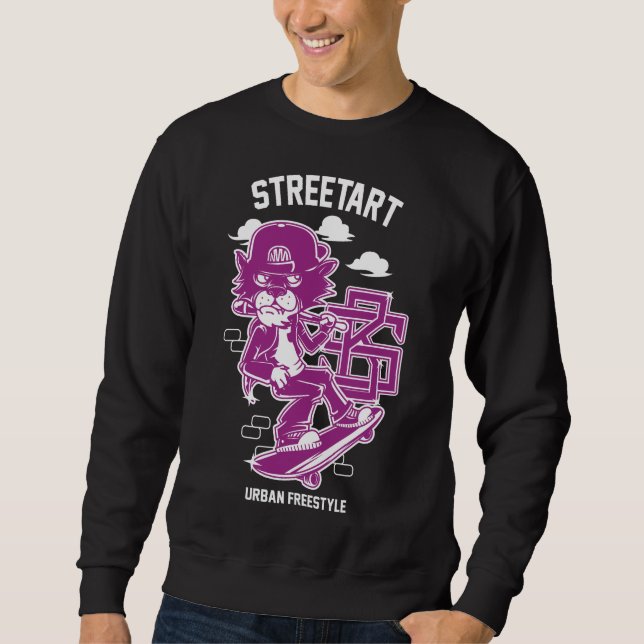Urban Streetart - Katze auf dem Skiboard Sweatshirt (Vorderseite)