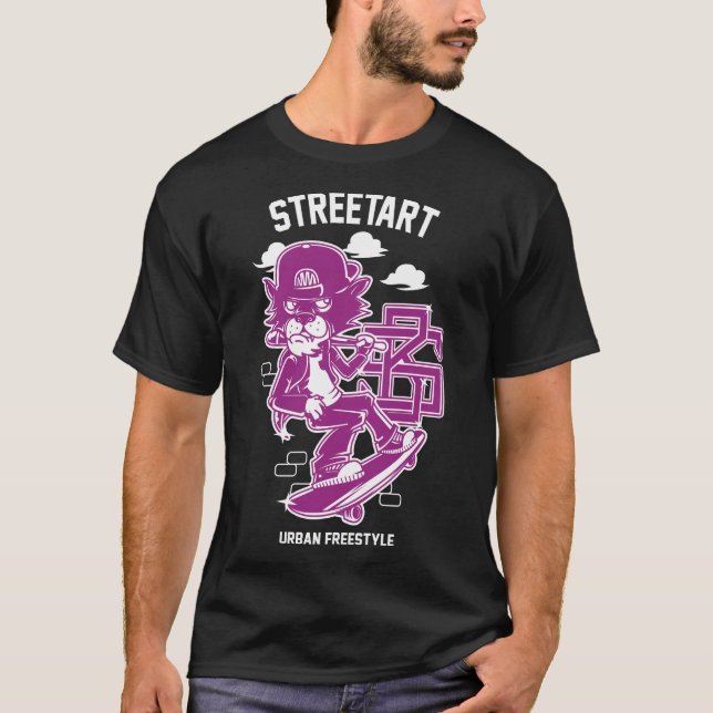 Urban Streetart - Katze auf dem Skiboard T-Shirt (Vorderseite)