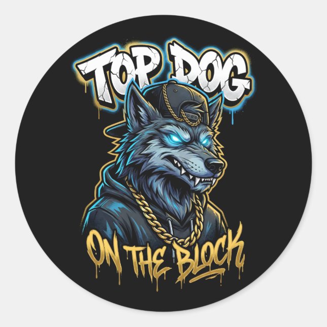 Urban Style Graffiti Wolf Top Dog Street Art  Runder Aufkleber (Vorderseite)